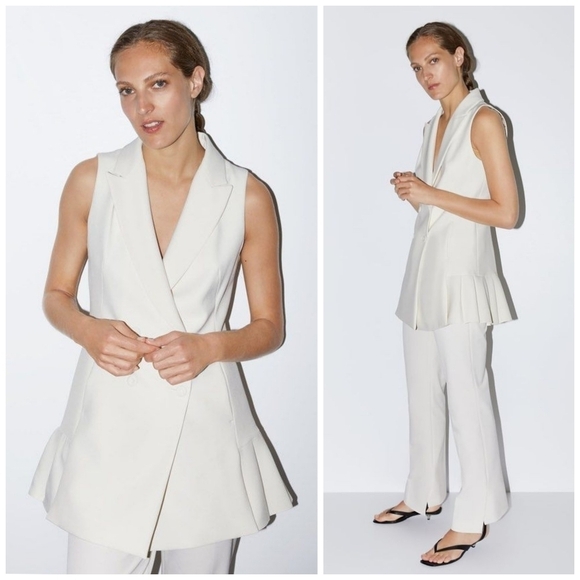 Zara Cream Waistcoat with Pleated Hem - Picture 1 of 6